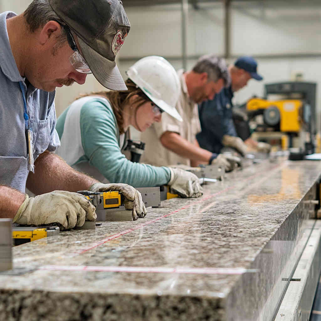 Team of professionals working on granite measuring instruments